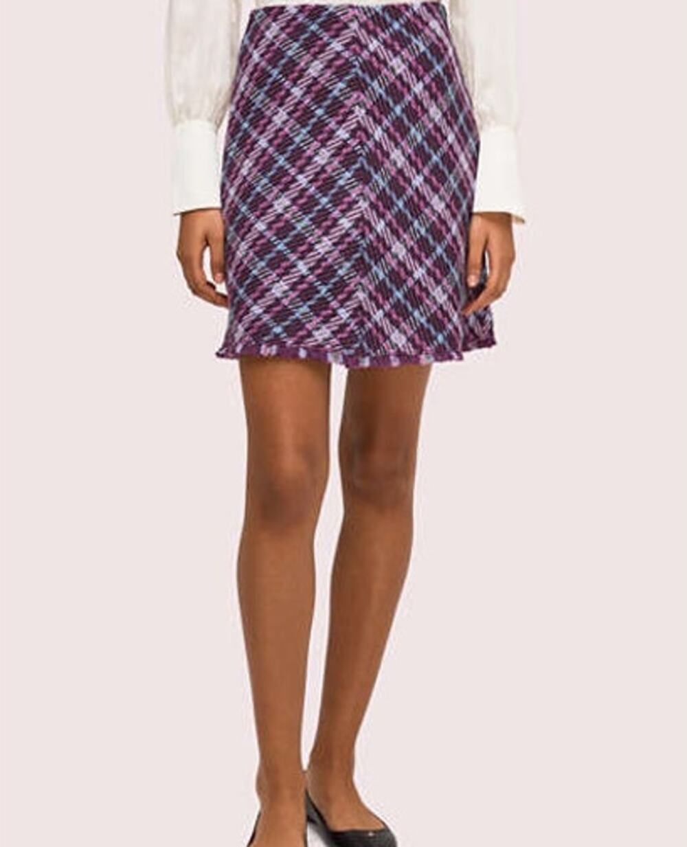 Kate Spade NWT Purple Plumtree Plaid Tweed Fringed Hem Mini Skirt Size 0